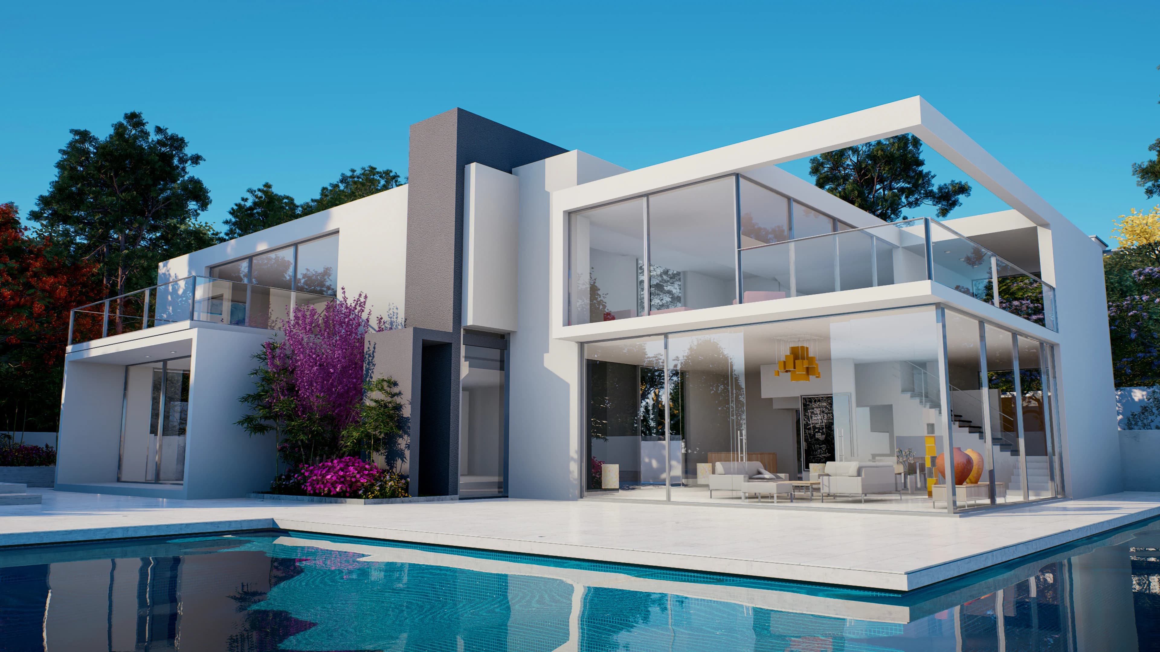 Lakeside Modern Villa with private pool and glass balcony