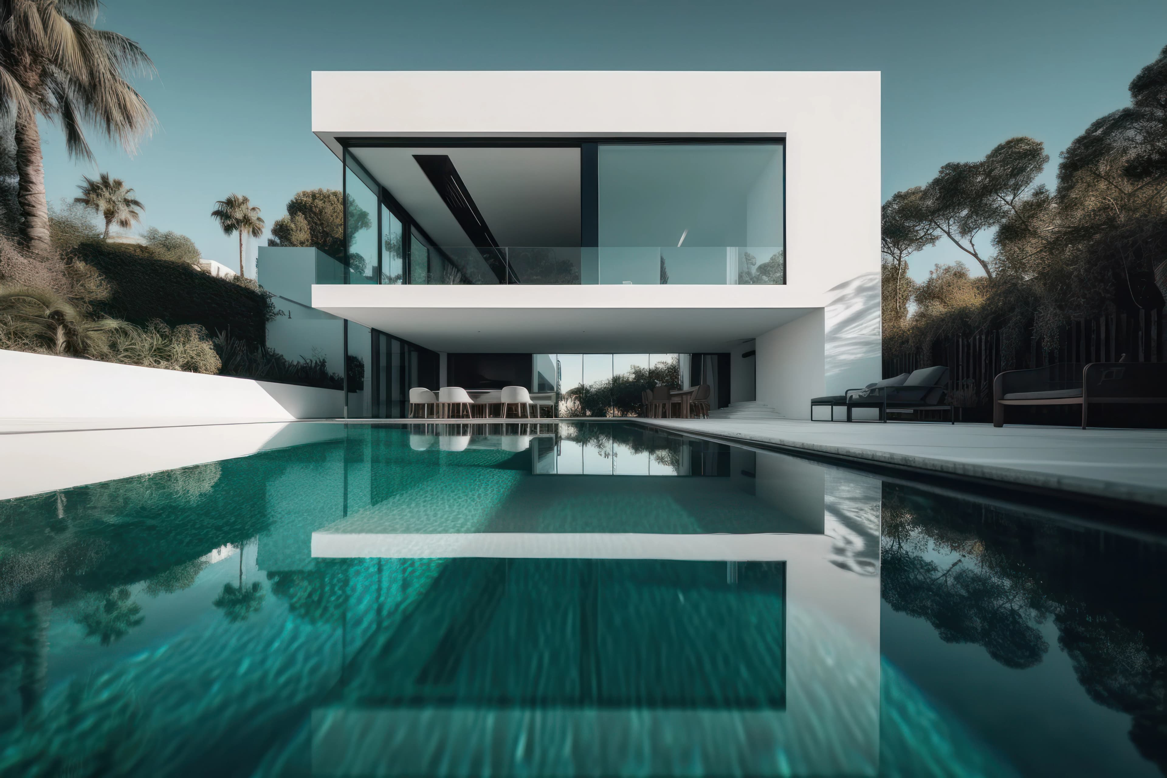 The Azure Horizon with reflecting pool and palm trees